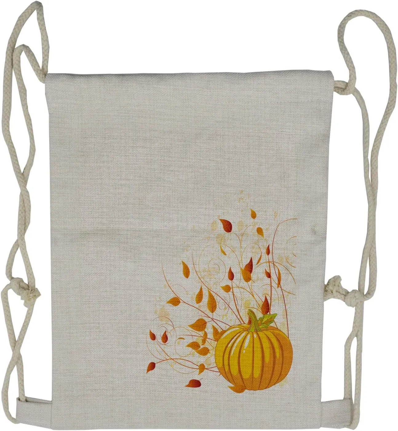 Lunarable Pumpkin Drawstring Backpack, Stalks and Leaves, Sackpack Bag