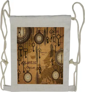 Lunarable Vintage Drawstring Backpack, Classic Map Time Feathers, Sackpack Bag
