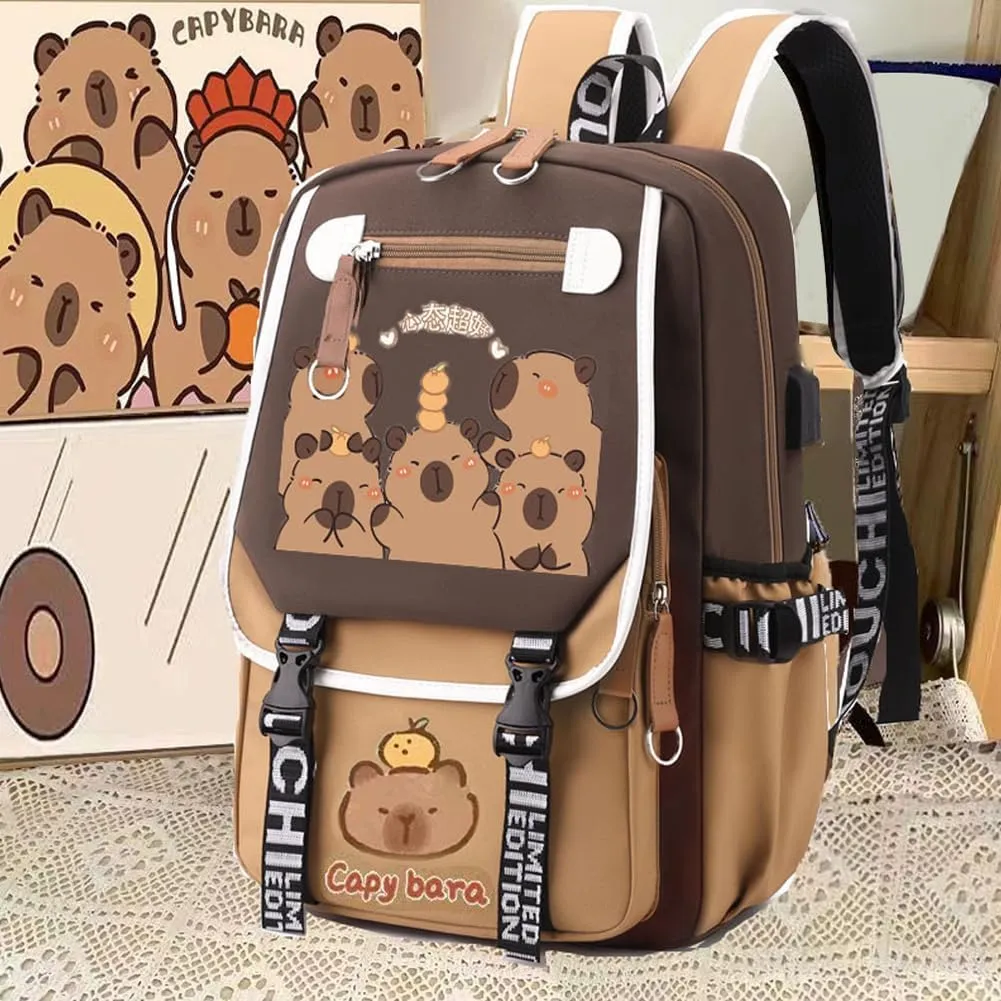 Lushandy Capybara Backpack, Cute Capibara Backpacks Kawaii Kapibara Stuff Large Cartoon Capybara Bag Ita Bag (Brown Capybara 09)