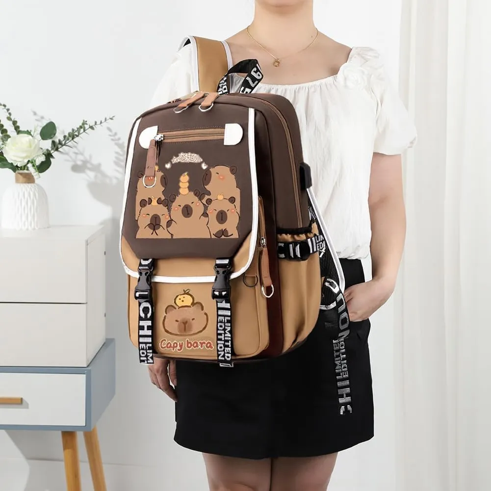 Lushandy Capybara Backpack, Cute Capibara Backpacks Kawaii Kapibara Stuff Large Cartoon Capybara Bag Ita Bag (Brown Capybara 09)