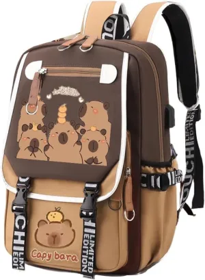 Lushandy Capybara Backpack, Cute Capibara Backpacks Kawaii Kapibara Stuff Large Cartoon Capybara Bag Ita Bag (Brown Capybara 09)
