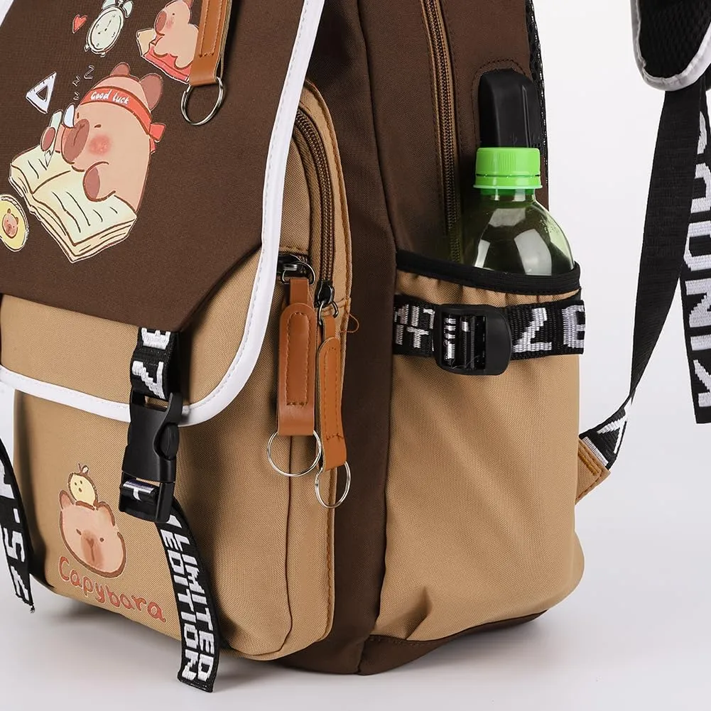 Lushandy Cute Capybara Backpack Funny Cartoon Backpacks Kawaii Capybara Bag Capibara Flap Backpack Ita Bags