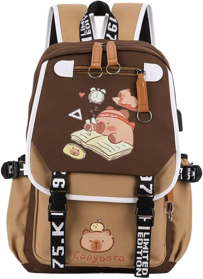 Lushandy Cute Capybara Backpack Funny Cartoon Backpacks Kawaii Capybara Bag Capibara Flap Backpack Ita Bags