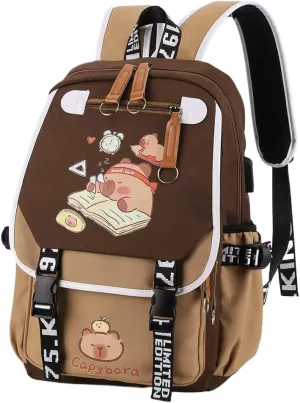 Lushandy Cute Capybara Backpack Funny Cartoon Backpacks Kawaii Capybara Bag Capibara Flap Backpack Ita Bags