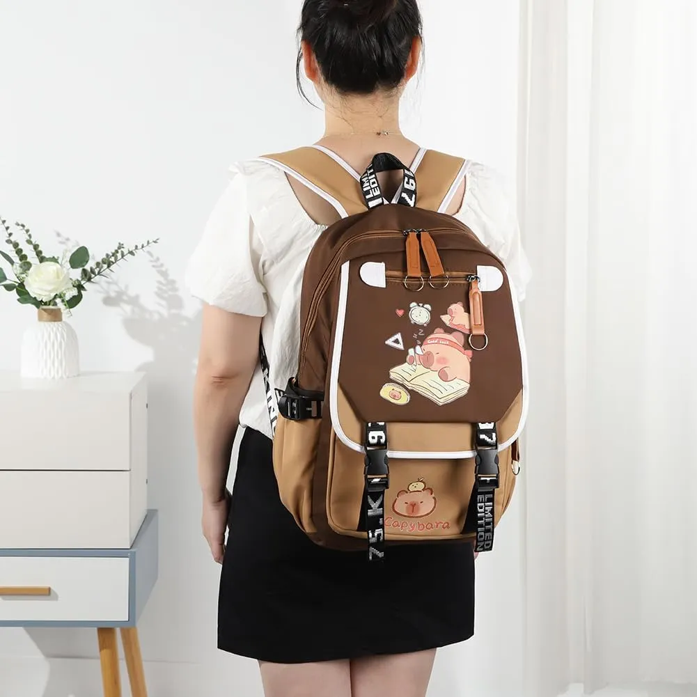 Lushandy Cute Capybara Backpack Funny Cartoon Backpacks Kawaii Capybara Bag Capibara Flap Backpack Ita Bags