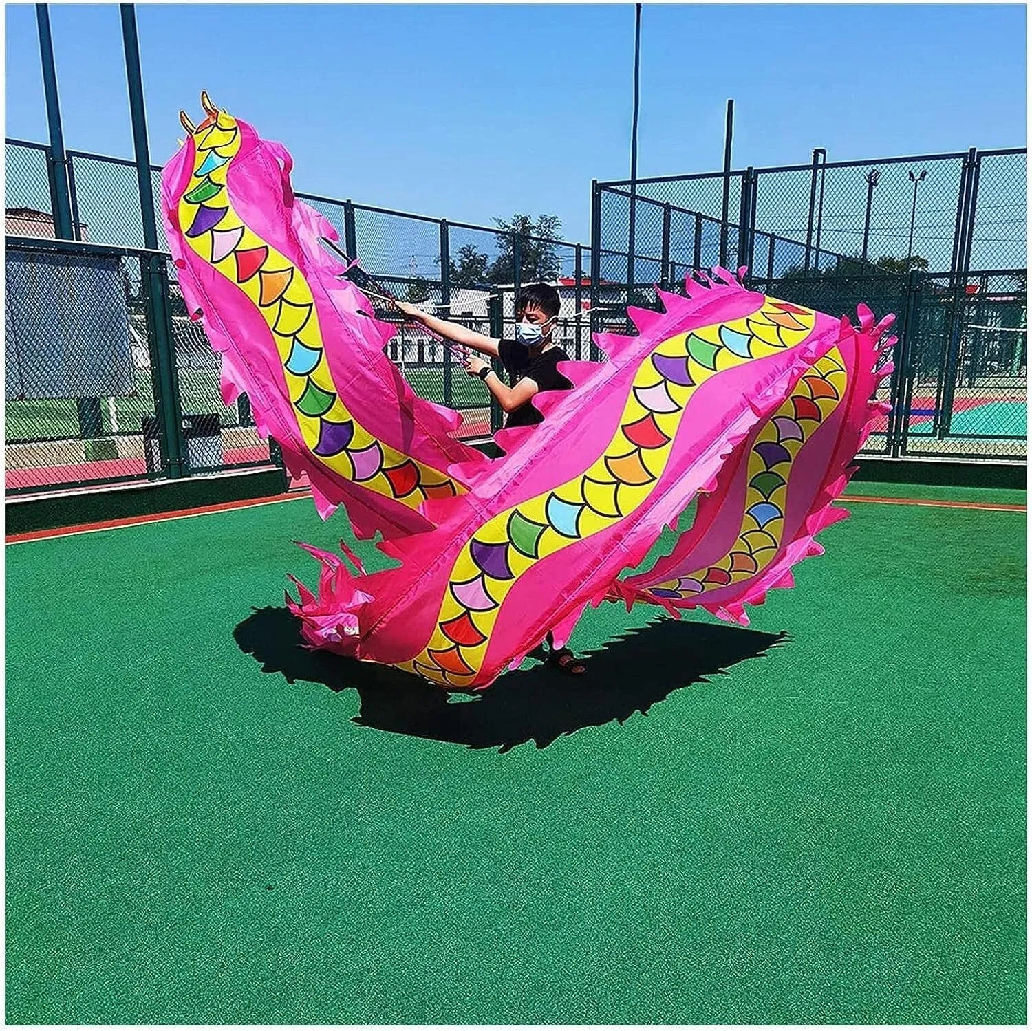 LXXW Dragon Dance Ribbon 3D 7 Colours Pink Silk Dancing Dragon 8m /10m Chinese Dancing Dragon (Dynamic Dragon Model) Chinese Dance Dragon Performance (Size : 8m/26ft)