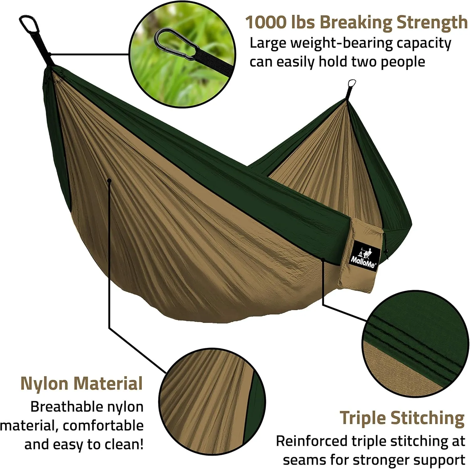 MalloMe Camping Hammock for Adults & Kids - Portable Hammocks for Outside - Hamacas para Adultos Outdoor Single & Double Two 2 Person Hammock - Hamaca/Hamacs/Amacas Heavy Duty Tree Travel Hamock