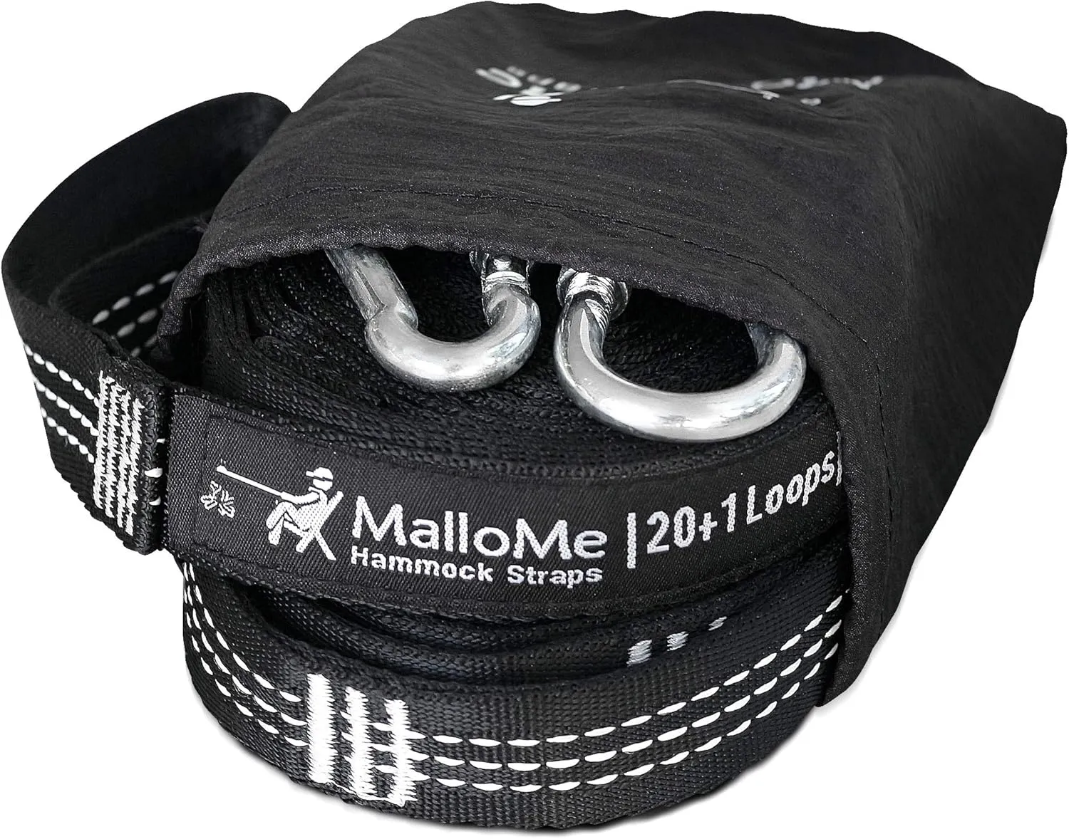 MalloMe XL Hammock Straps for Trees - Hammock Tree Straps Set 2000  LBS Heavy Duty 40 Loops & 100% No Stretch Suspension System Kit - Camping Hammocks Accessories | 2 Carabiners | 12 Feet Black