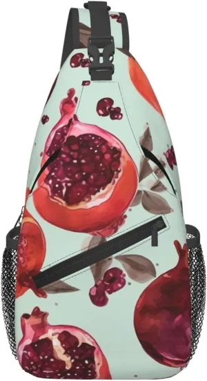 Man's Cross Chest Bag Diagonally Sling Backpack Shoulder Bag Pomegranate Pattern Sling Bag for Women Hiking Daypack