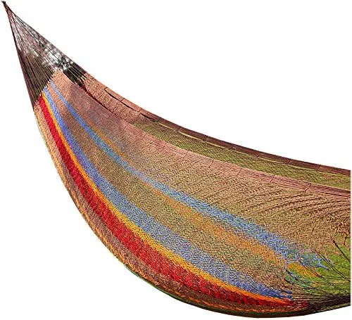 Mayan Double Hammock, 118 inchx86 inch, South American Style Cotton Bed with Nylon Harness, Includes Carrying Pouch, Perfect for Indoor/Outdoor Relaxation