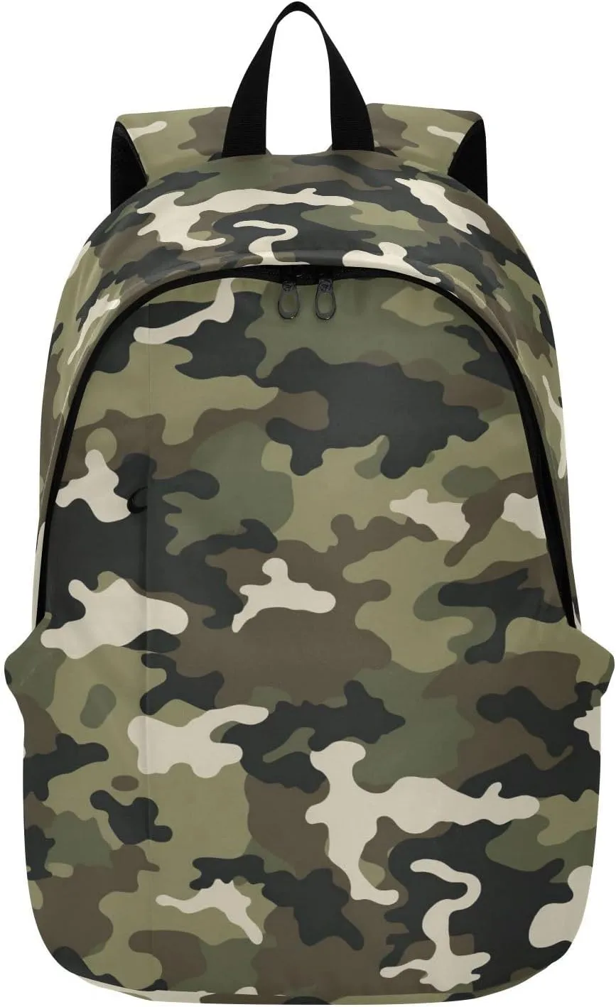 MCHIVER Travel Backpack Deep Green Camouflage Casual Daypack Backpacks Lightweight Carry on Bag Water Resistant Hiking Backpack for Women Men