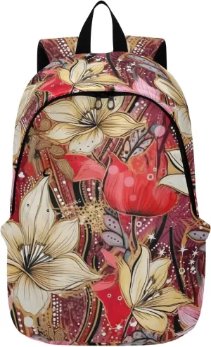 MCHIVER Travel Backpack Pink White Flowers Casual Daypack Backpacks Lightweight Carry on Bag Water Resistant Hiking Backpack for Men and Women