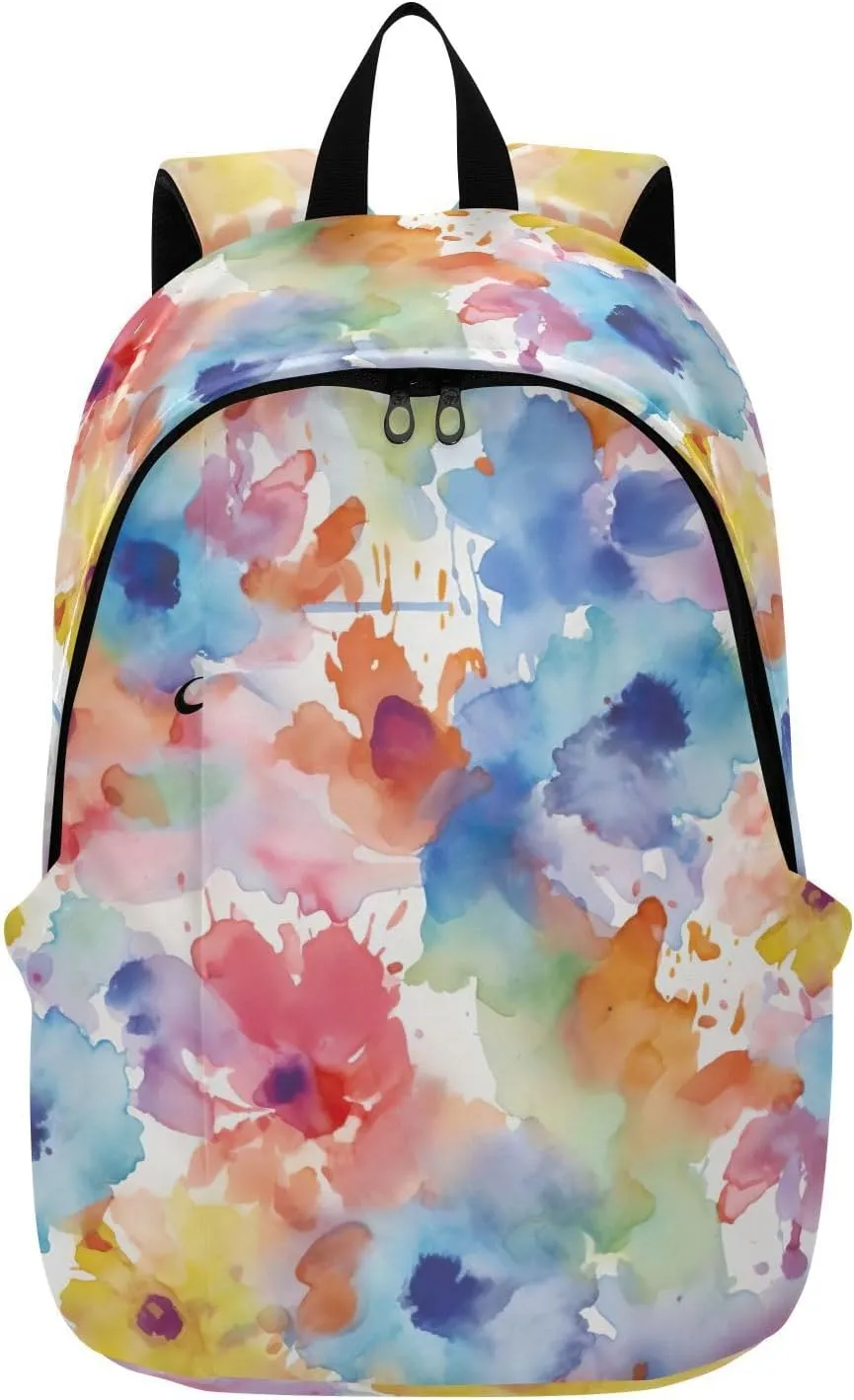 MCHIVER Travel Backpack Watercolor Purple Flower Casual Daypack Backpacks Lightweight Carry on Bag Water Resistant Hiking Backpack for Women Men