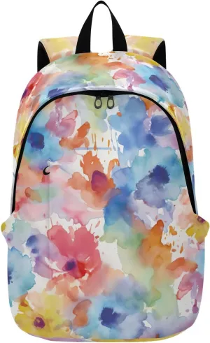 MCHIVER Travel Backpack Watercolor Purple Flower Casual Daypack Backpacks Lightweight Carry on Bag Water Resistant Hiking Backpack for Women Men