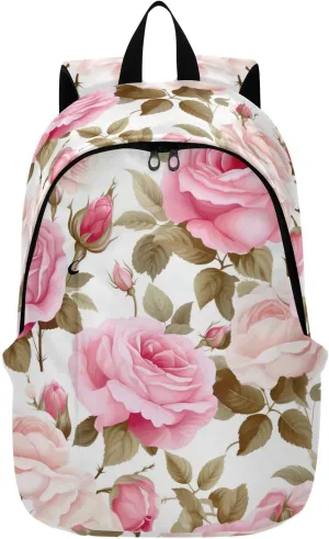 MCHIVER Travel Backpack Watercolor Roses Flowers Pink Casual Daypack Backpacks Lightweight Carry on Bag Water Resistant Hiking Backpack for Men and Women
