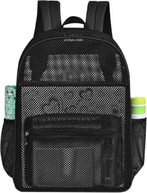 MCWTH Heavy Duty Mesh Backpack, See Through College Student Mesh Bookbag (Black)