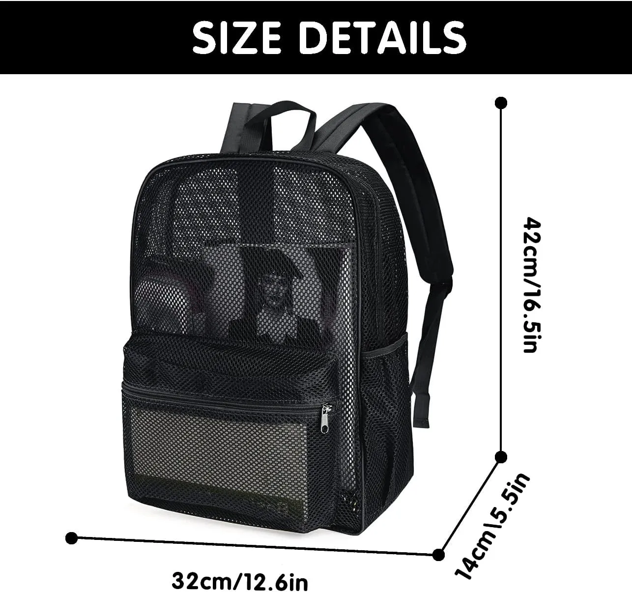 MCWTH Heavy Duty Mesh Backpack, See Through College Student Mesh Bookbag (Black)