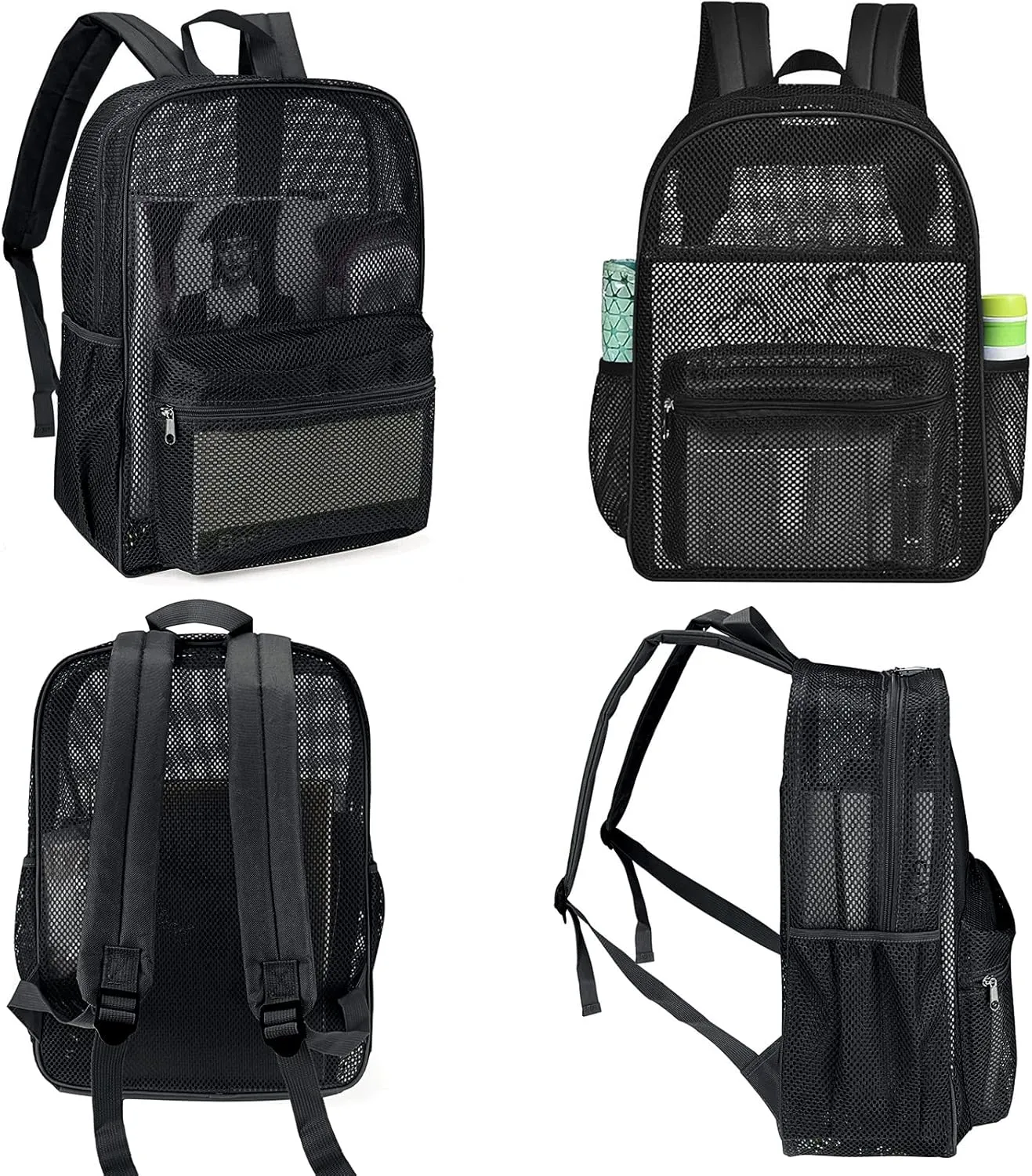 MCWTH Heavy Duty Mesh Backpack, See Through College Student Mesh Bookbag (Black)