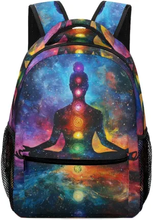 Meditating Cosmic Psychedelic Classic Basic Backpack Durable Casual Travel Hiking Laptop Adjustable Bag