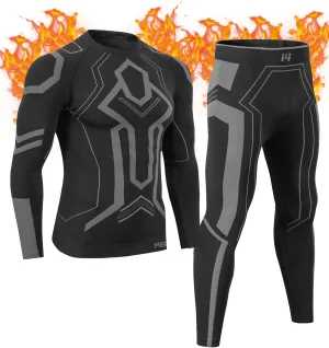 MEETWEE Men's Thermal Underwear Set, Winter Ski Gear Fleece Lined Long Johns Base Layer Warm Top & Bottom for Skiing Black