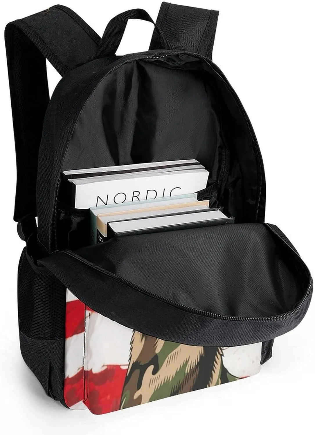 Men & Women Lightweight American Flag Camo Deer Camouflage Art Casual Daypack Large Capacity Bookbag With Adjustable Shoulder Straps for Gym Business Bicycle