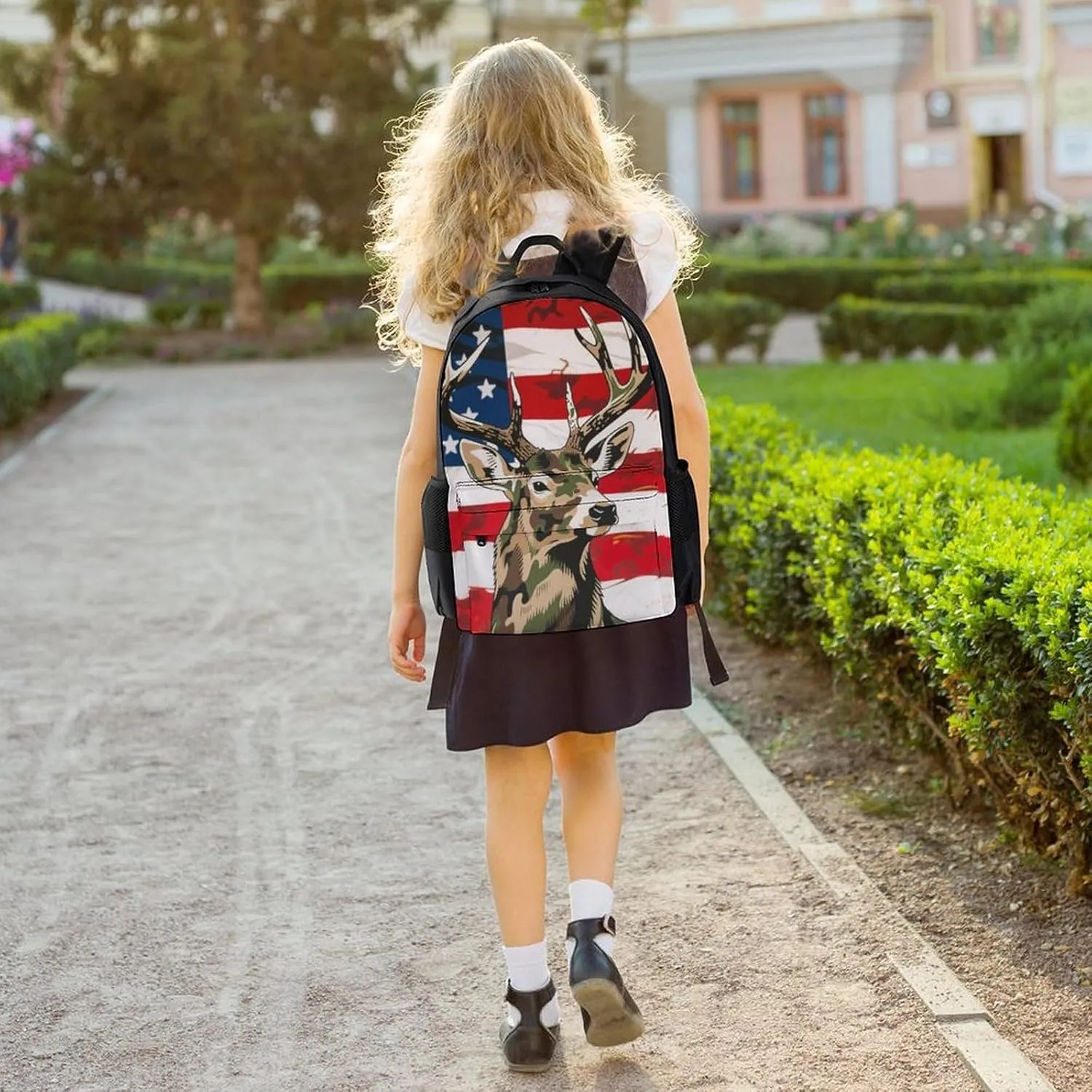 Men & Women Lightweight American Flag Camo Deer Camouflage Art Casual Daypack Large Capacity Bookbag With Adjustable Shoulder Straps for Gym Business Bicycle