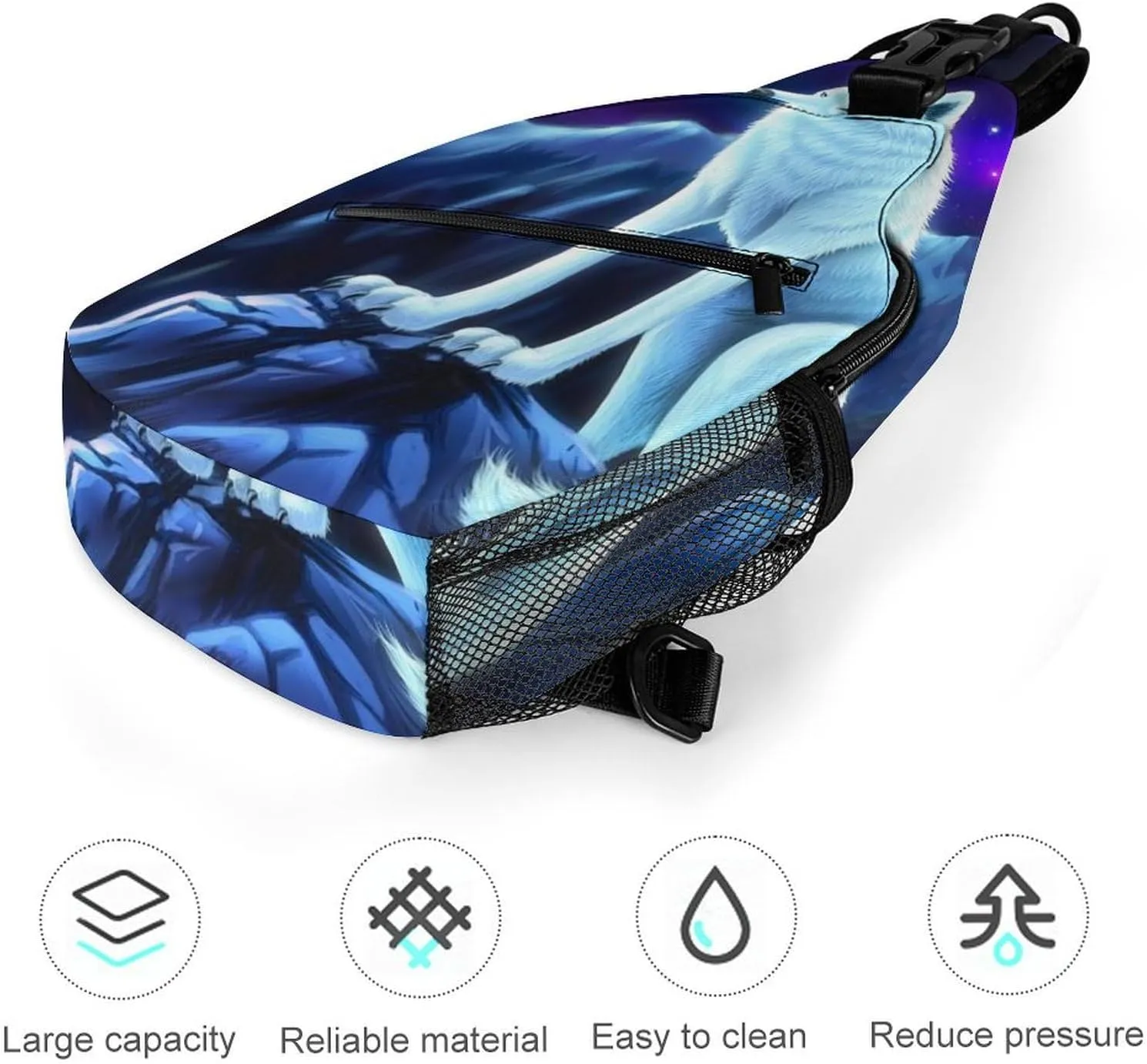 Men & Women Outdoor Sport Daypack Travel Bag, Starry Galaxy Cool Wolf Art Sling Backpack Rucksack for Travel Hiking - Small Tool Backpack Bag Rucksack