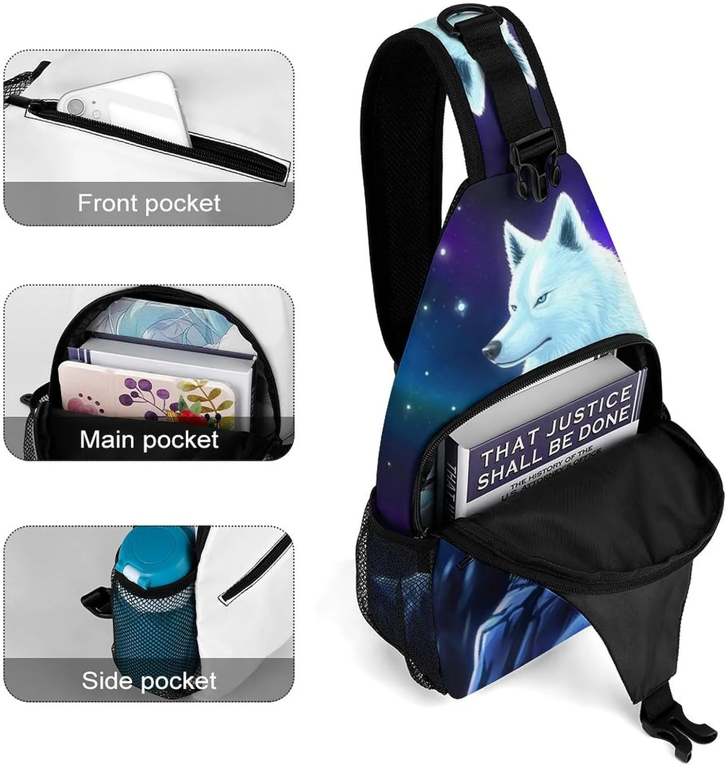 Men & Women Outdoor Sport Daypack Travel Bag, Starry Galaxy Cool Wolf Art Sling Backpack Rucksack for Travel Hiking - Small Tool Backpack Bag Rucksack