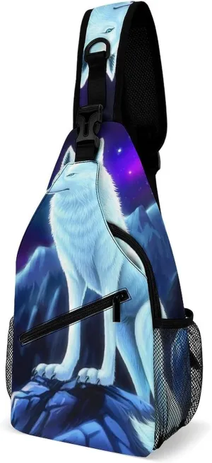 Men & Women Outdoor Sport Daypack Travel Bag, Starry Galaxy Cool Wolf Art Sling Backpack Rucksack for Travel Hiking - Small Tool Backpack Bag Rucksack