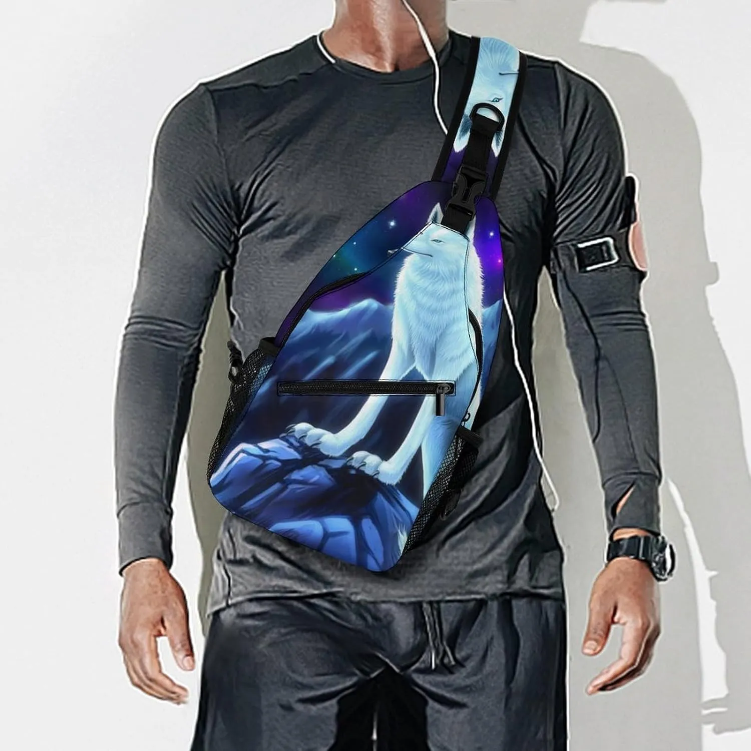 Men & Women Outdoor Sport Daypack Travel Bag, Starry Galaxy Cool Wolf Art Sling Backpack Rucksack for Travel Hiking - Small Tool Backpack Bag Rucksack