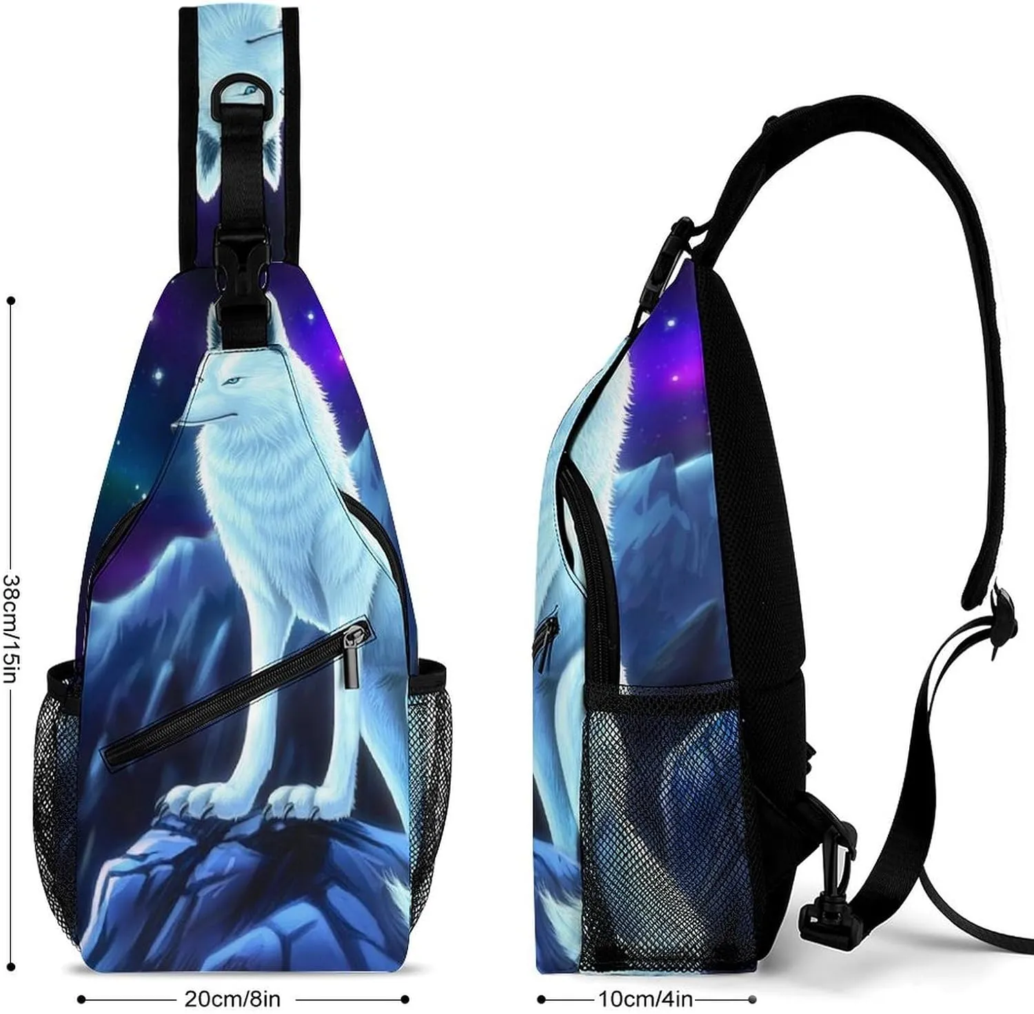 Men & Women Outdoor Sport Daypack Travel Bag, Starry Galaxy Cool Wolf Art Sling Backpack Rucksack for Travel Hiking - Small Tool Backpack Bag Rucksack