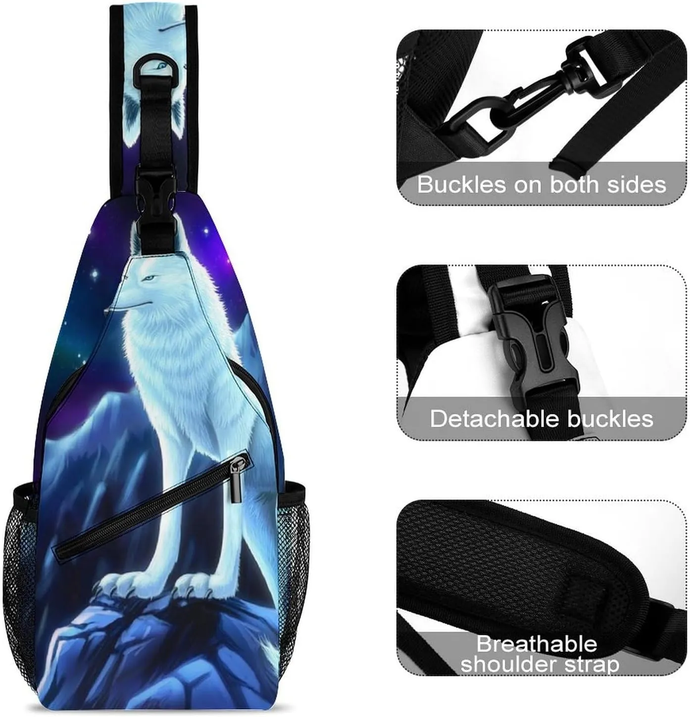 Men & Women Outdoor Sport Daypack Travel Bag, Starry Galaxy Cool Wolf Art Sling Backpack Rucksack for Travel Hiking - Small Tool Backpack Bag Rucksack