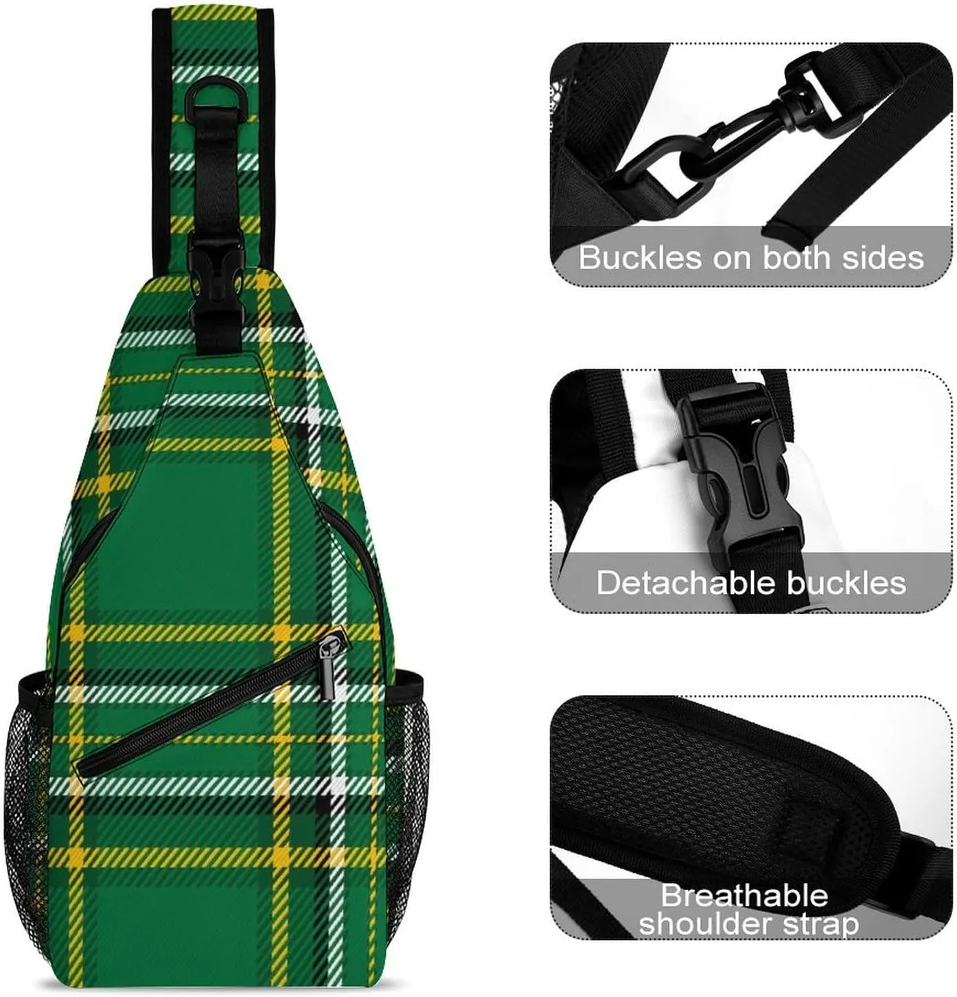 Men & Women Satchel Bookbags Travel Rucksack Daypack, for Irish Green Tartan Sling Bag Backpack Rope Bag for Outdoor Travel Hiking - Compact Tool Backpak