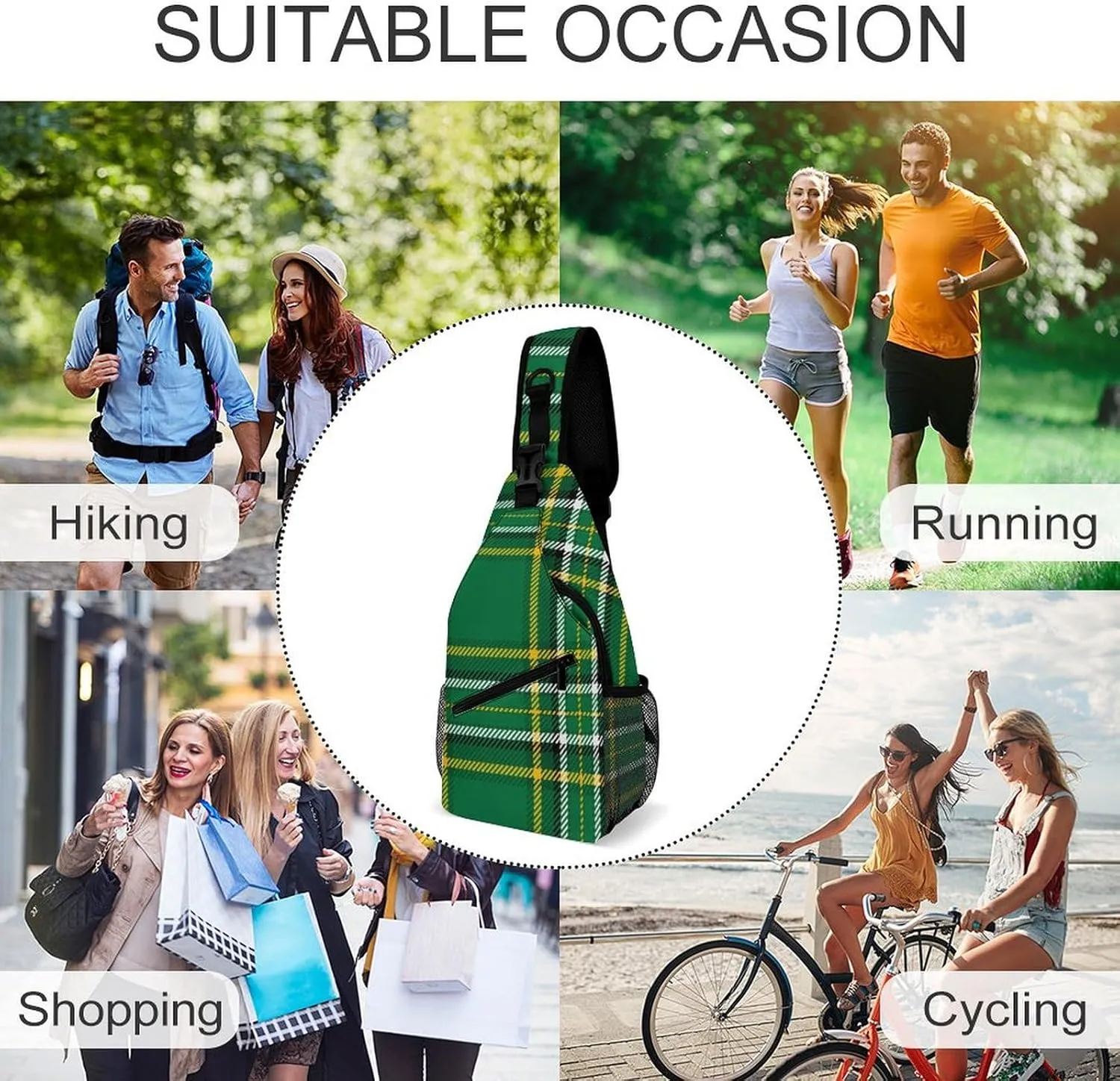 Men & Women Satchel Bookbags Travel Rucksack Daypack, for Irish Green Tartan Sling Bag Backpack Rope Bag for Outdoor Travel Hiking - Compact Tool Backpak