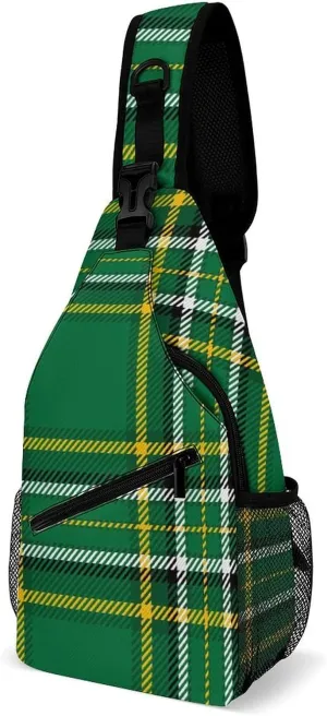Men & Women Satchel Bookbags Travel Rucksack Daypack, for Irish Green Tartan Sling Bag Backpack Rope Bag for Outdoor Travel Hiking - Compact Tool Backpak
