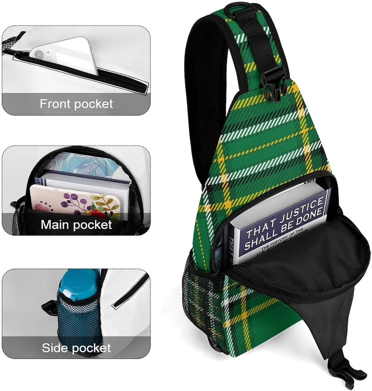 Men & Women Satchel Bookbags Travel Rucksack Daypack, for Irish Green Tartan Sling Bag Backpack Rope Bag for Outdoor Travel Hiking - Compact Tool Backpak