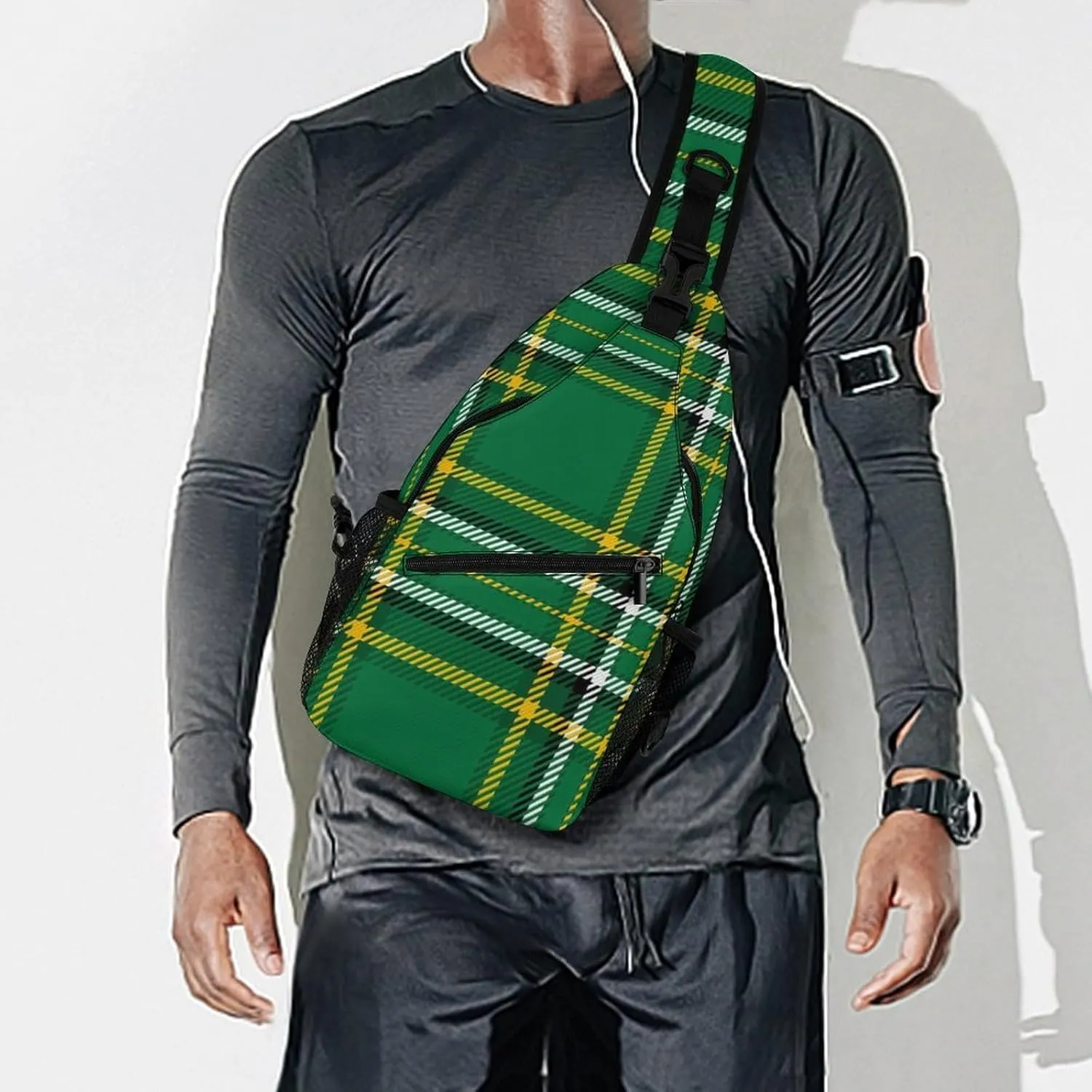 Men & Women Satchel Bookbags Travel Rucksack Daypack, for Irish Green Tartan Sling Bag Backpack Rope Bag for Outdoor Travel Hiking - Compact Tool Backpak