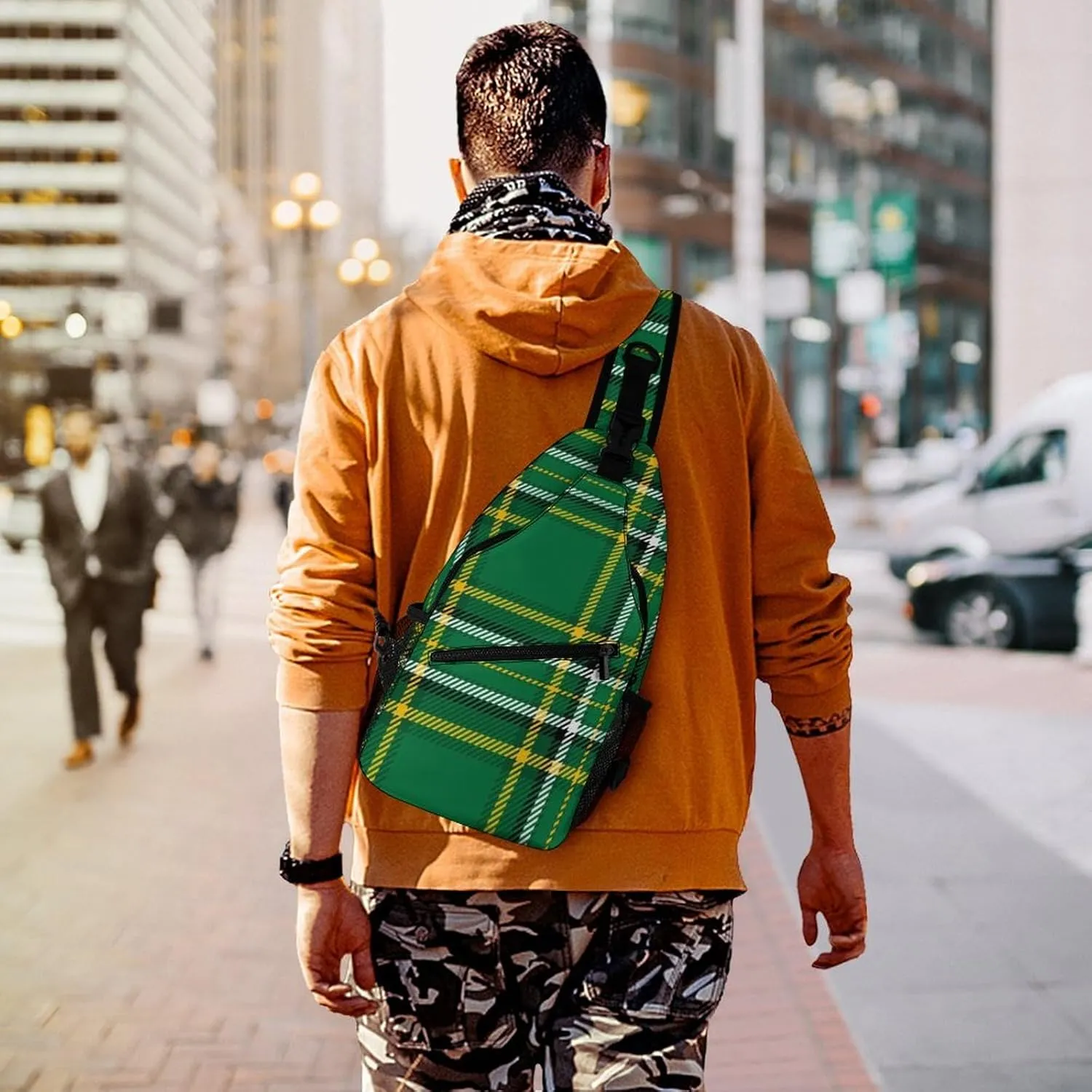 Men & Women Satchel Bookbags Travel Rucksack Daypack, for Irish Green Tartan Sling Bag Backpack Rope Bag for Outdoor Travel Hiking - Compact Tool Backpak
