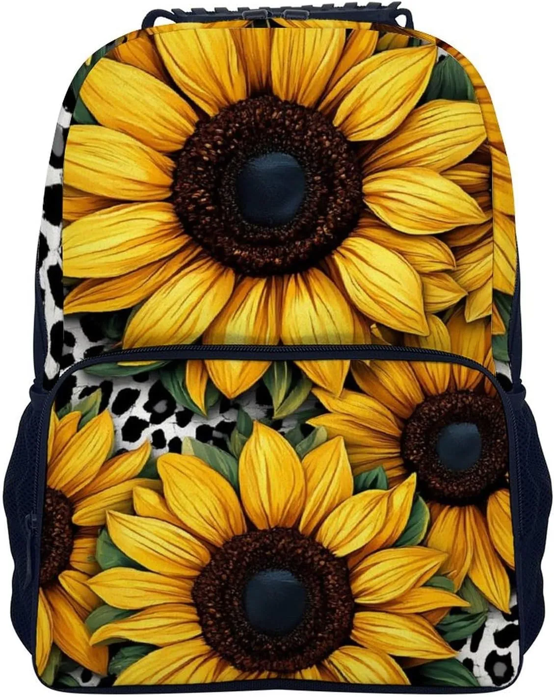 Men Women Lightweight 80S Vintage Cow Print Sunflowers Backpack Large Capacity Bookbag With Smooth Zippers for Gym Business Running