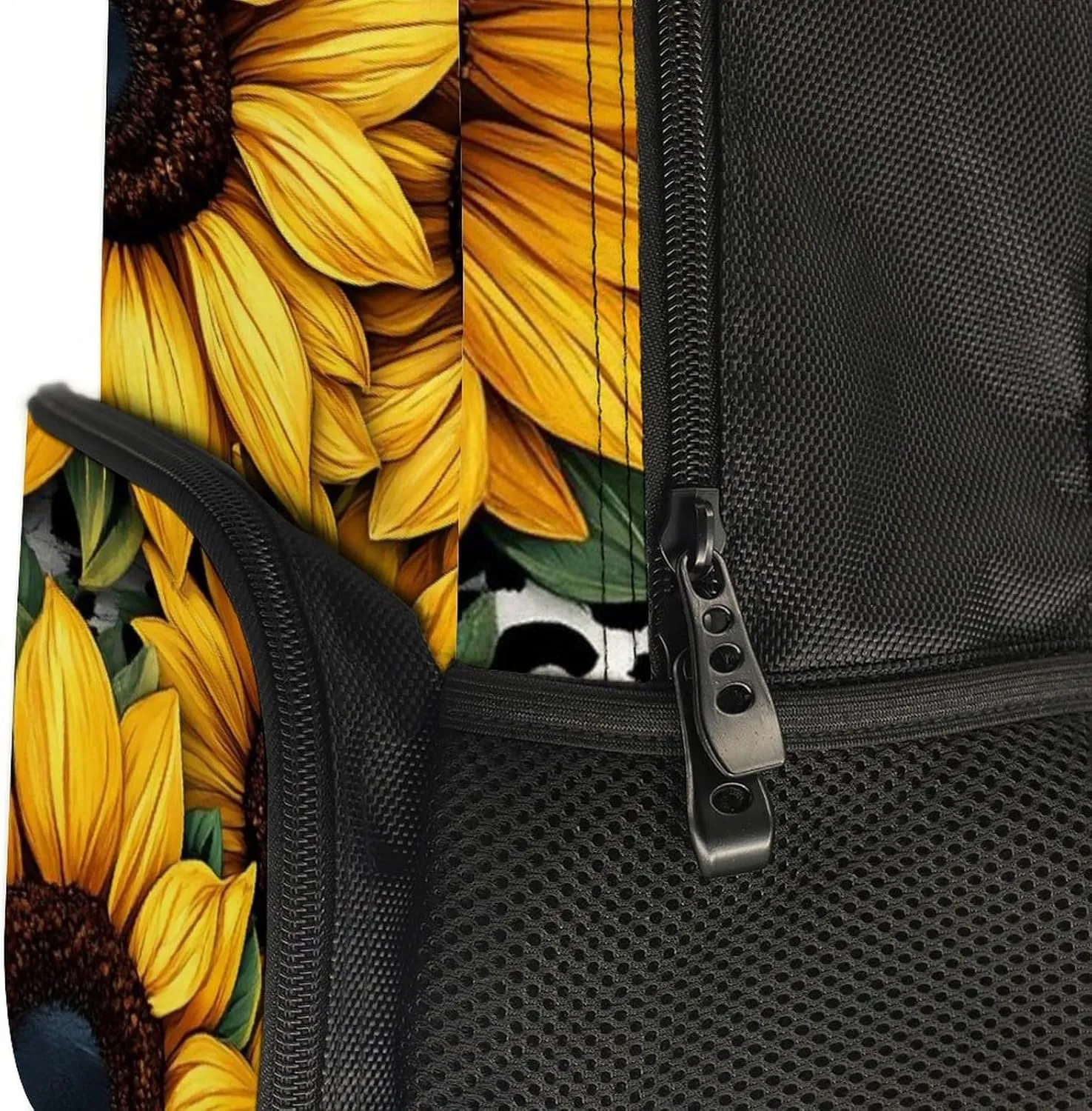 Men Women Lightweight 80S Vintage Cow Print Sunflowers Backpack Large Capacity Bookbag With Smooth Zippers for Gym Business Running