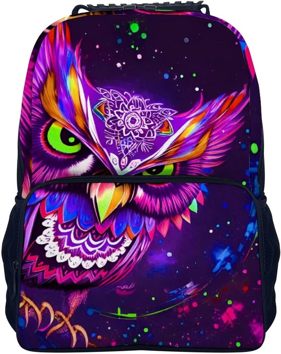 Men Women Lightweight Cute Abstract Owl Psychedelic Art Casual Daypack Big Capacity Bookbag With Padded Straps for Gym Travel Walking Cycling