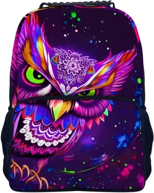 Men Women Lightweight Cute Abstract Owl Psychedelic Art Casual Daypack Big Capacity Bookbag With Padded Straps for Gym Travel Walking Cycling