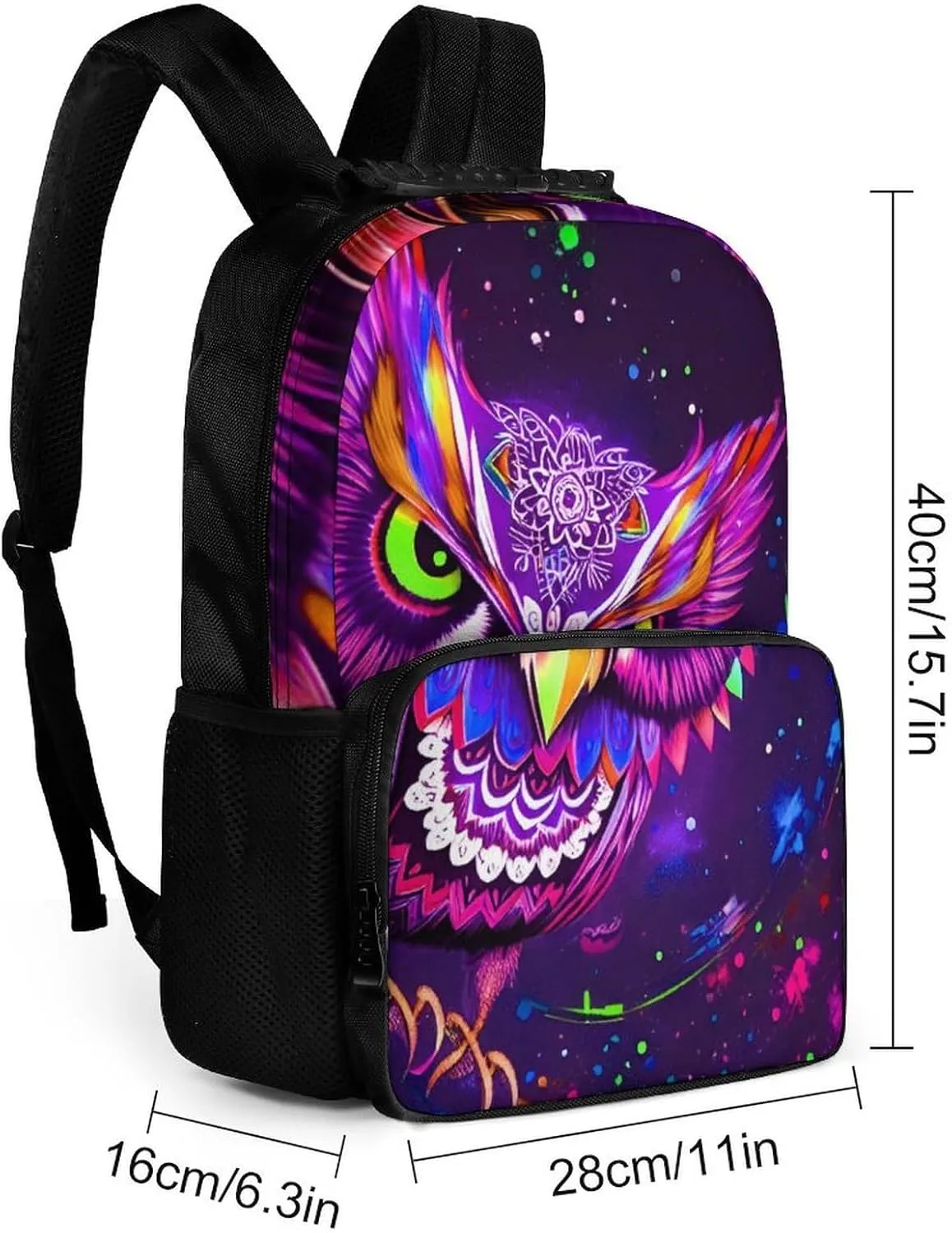 Men Women Lightweight Cute Abstract Owl Psychedelic Art Casual Daypack Big Capacity Bookbag With Padded Straps for Gym Travel Walking Cycling