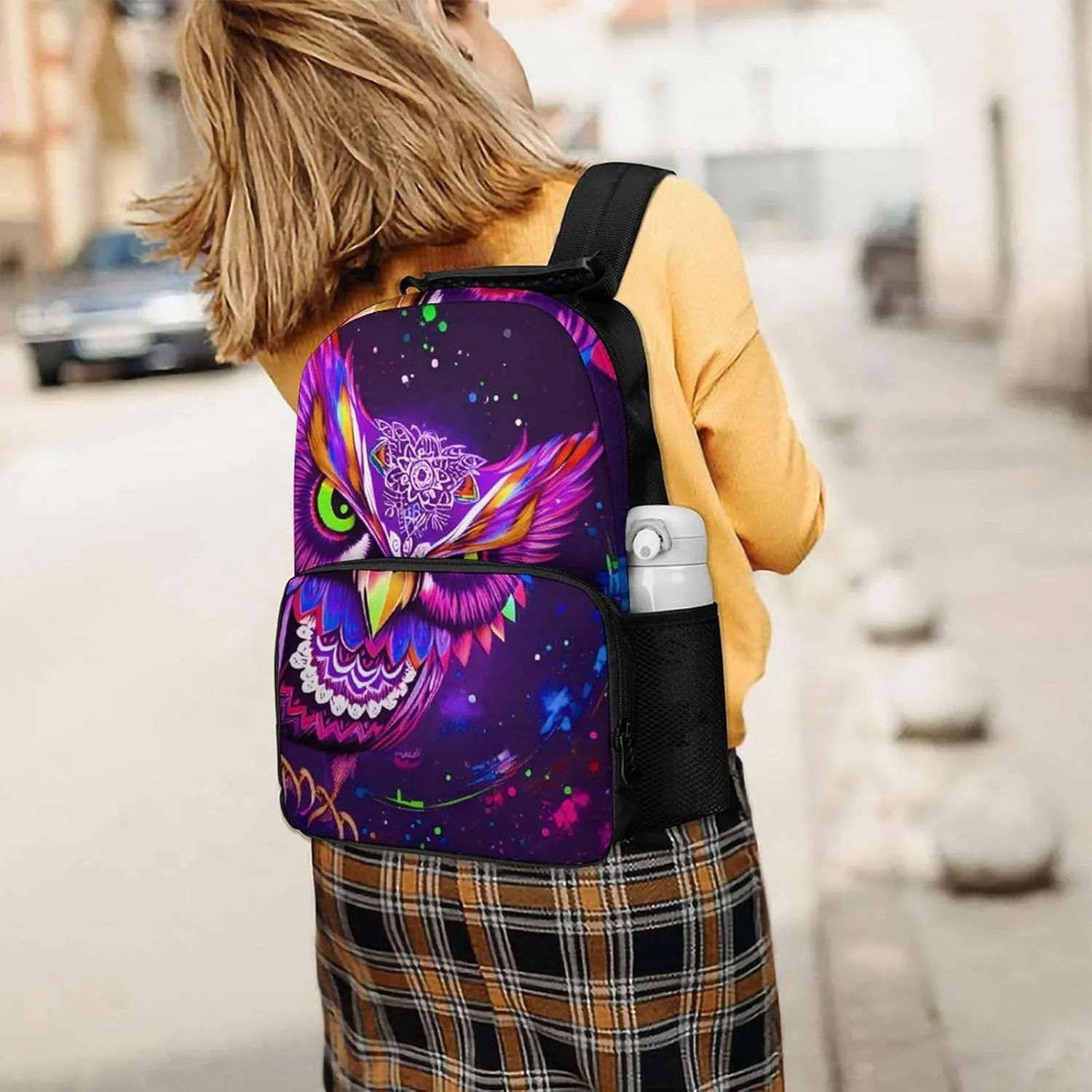 Men Women Lightweight Cute Abstract Owl Psychedelic Art Casual Daypack Big Capacity Bookbag With Padded Straps for Gym Travel Walking Cycling