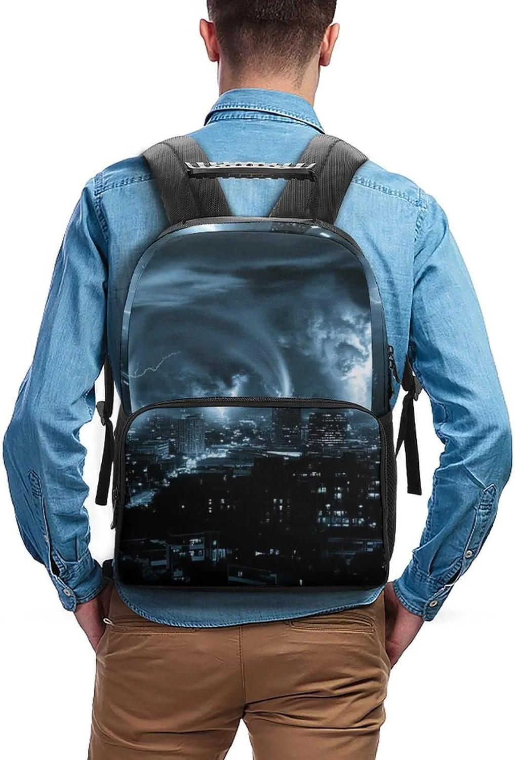 Men Women Polyester Chicago City Tornado Storm Weather Art Casual Daypack Large Capacity Carry On Bag With Adjustable Shoulder Straps for Camping Work Running