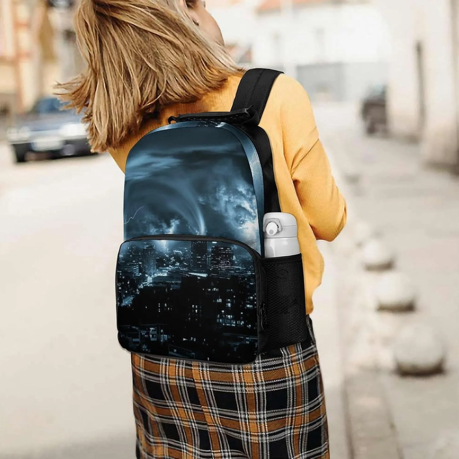 Men Women Polyester Chicago City Tornado Storm Weather Art Casual Daypack Large Capacity Carry On Bag With Adjustable Shoulder Straps for Camping Work Running