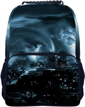 Men Women Polyester Chicago City Tornado Storm Weather Art Casual Daypack Large Capacity Carry On Bag With Adjustable Shoulder Straps for Camping Work Running