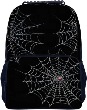 Men Women Polyester Halloween Spiders Web Black Daypack Big Capacity Shoulder Bag With Adjustable Shoulder Straps for Camping Travel Walking Cycling