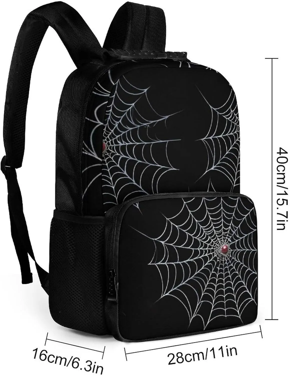 Men Women Polyester Halloween Spiders Web Black Daypack Big Capacity Shoulder Bag With Adjustable Shoulder Straps for Camping Travel Walking Cycling