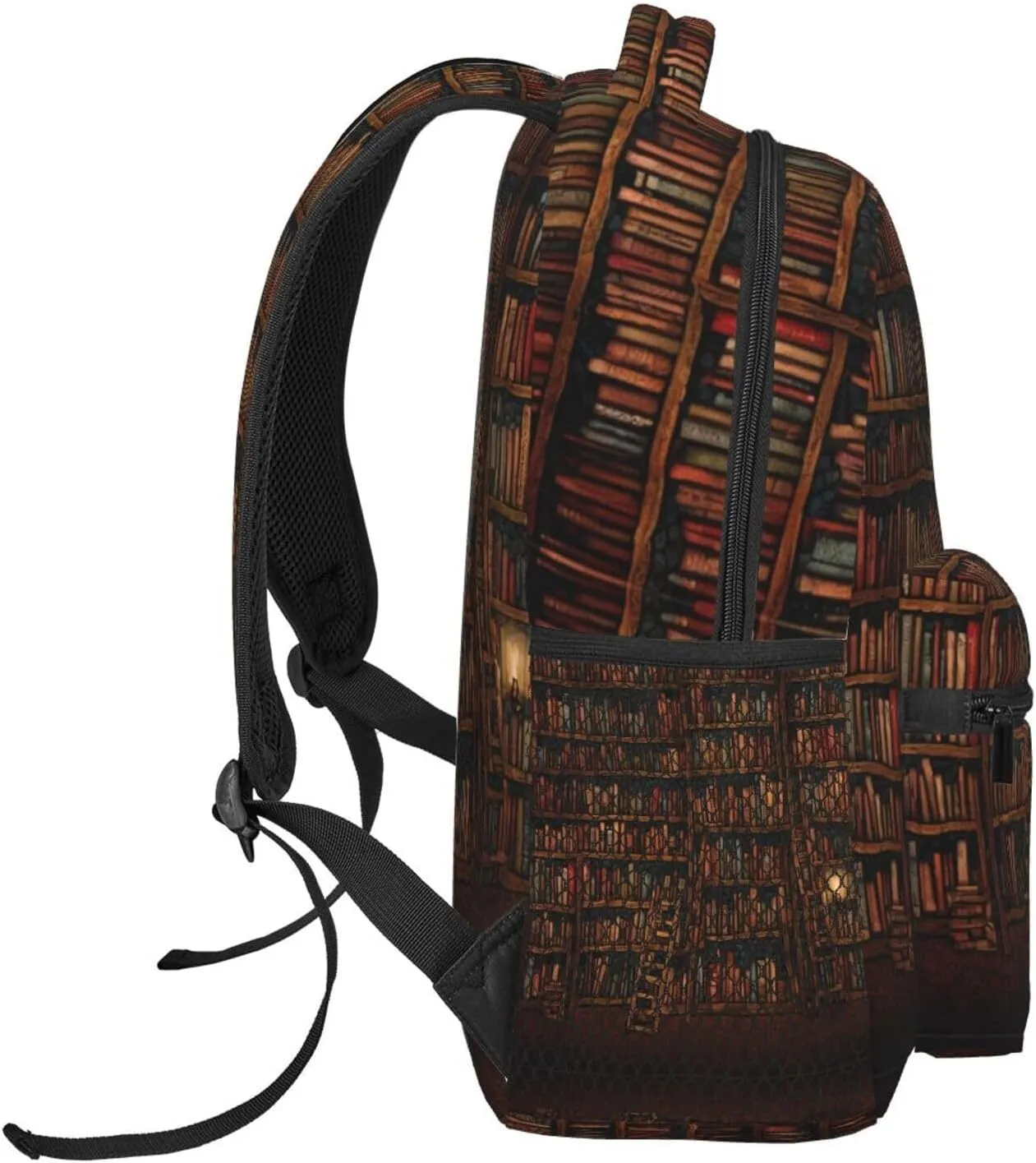 Men Women Polyester Library Bookshelf Vintage Art Daypack Big Capacity Shoulder Bag With Smooth Zippers for Hiking Work Walking Cycling
